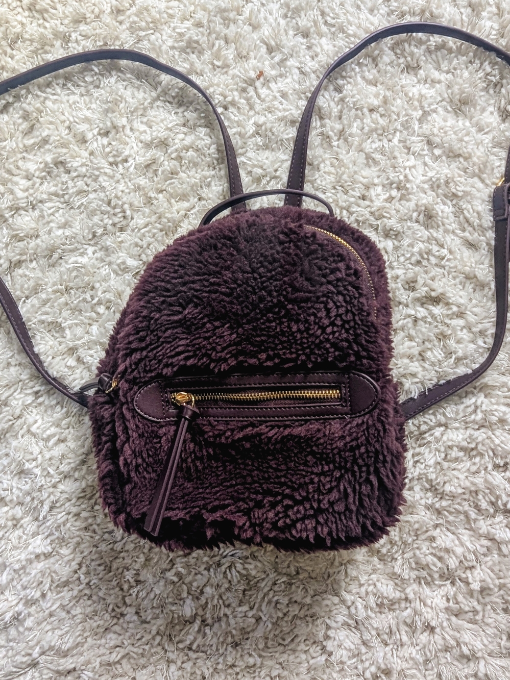 Express Plush Faux-Shearling Backpack in Dark Plum